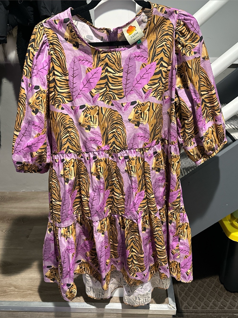 Farm Rio Purple Tiger Print Tiered Dress